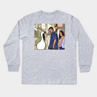 Gaming Goose and the Distracted Boyfriend Meme Kids Long Sleeve T-Shirt